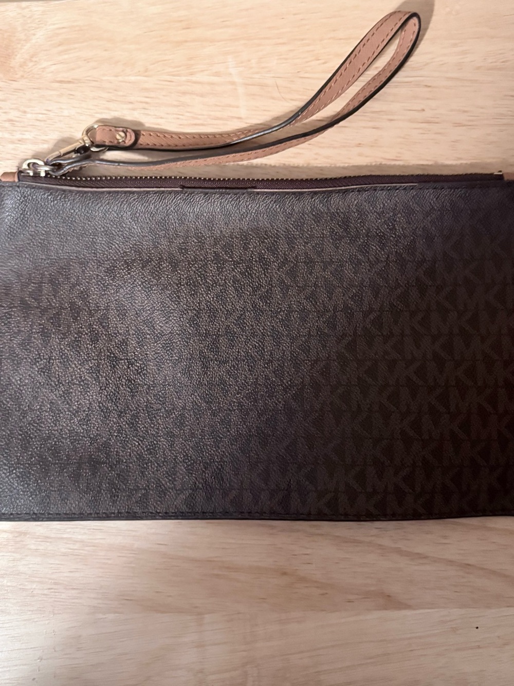 Michael Kors Brown Signature Wristlet with Tan Strap